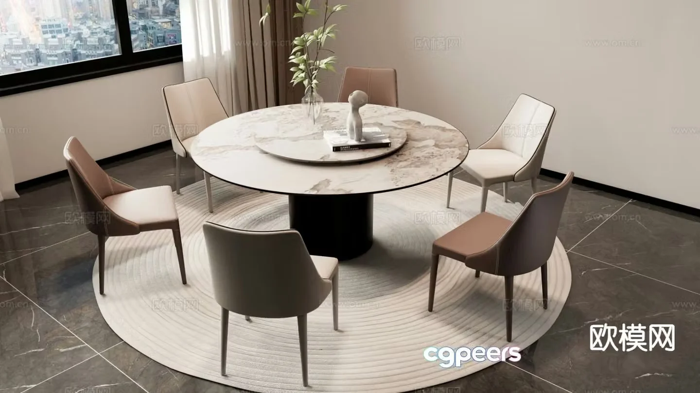 Simple dining table and chairs round dining table 3d model