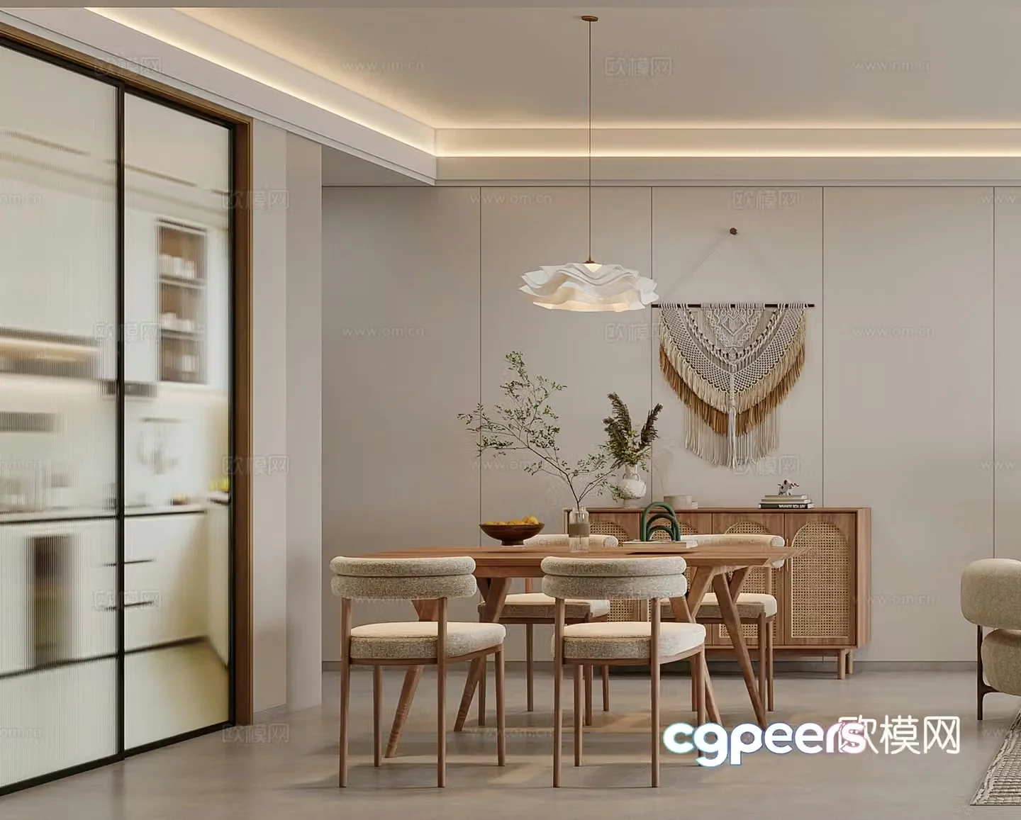 Wabi Sai Restaurant Dining Table Entrance Cabinet Decoration Cabinet Medium Style Restaurant Retro Restaurant Chandelier 3D Model