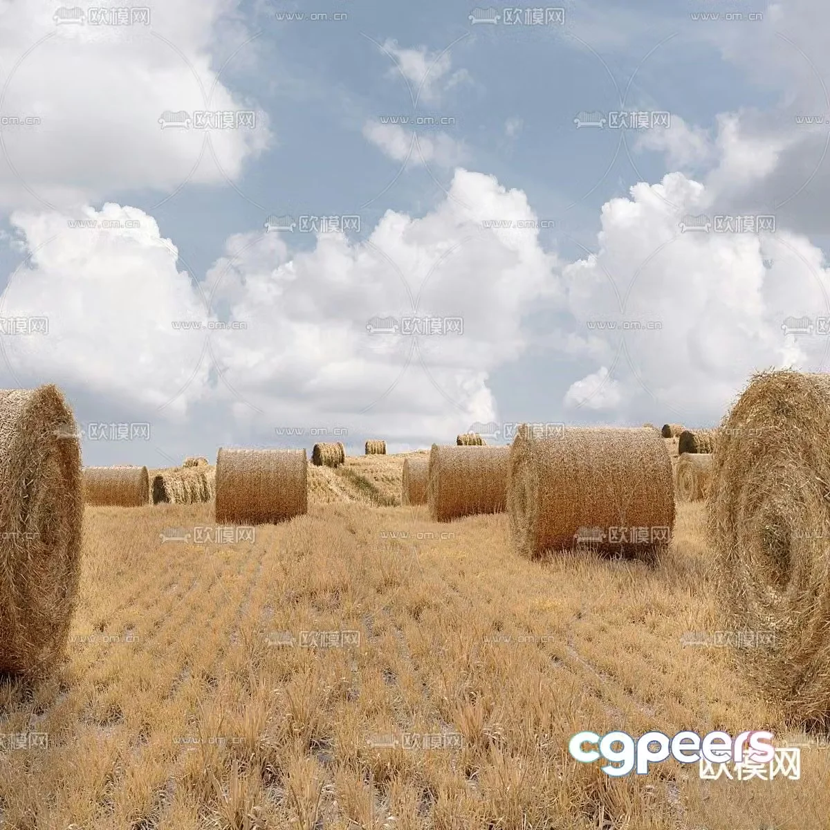 Hay bale farmland landscape 3d model
