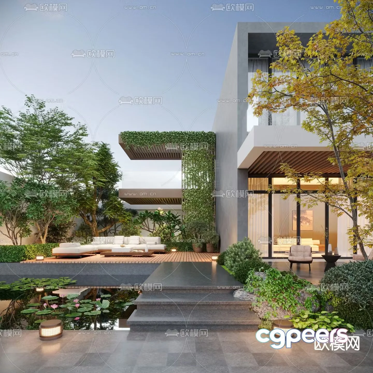 Modern villa courtyard 3d model