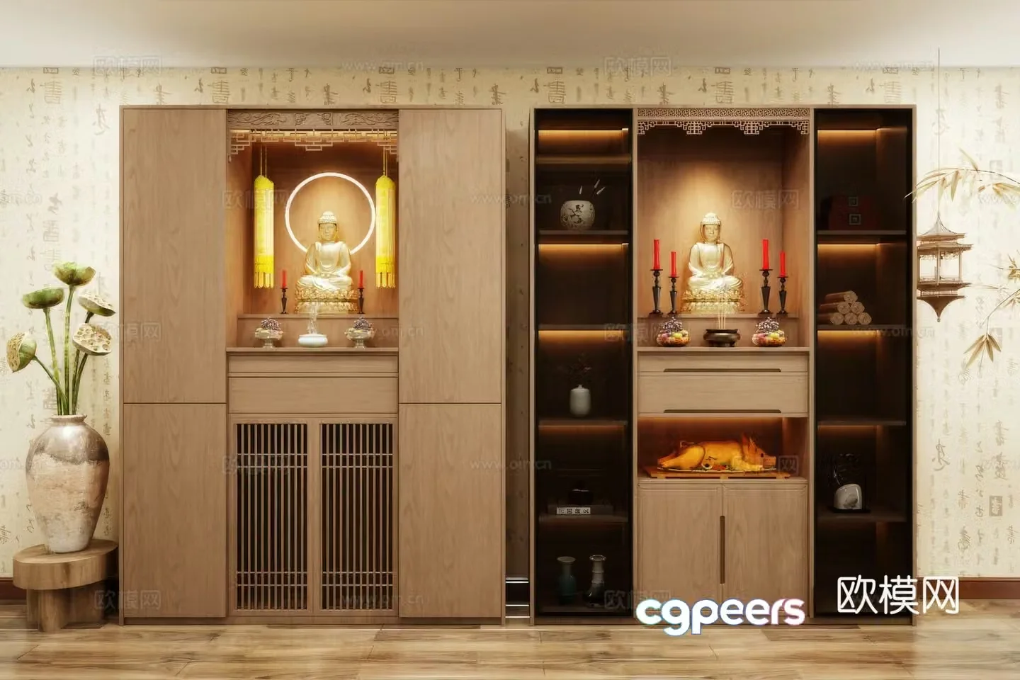 Buddhist natscar for the 3D model of the candlestick platform of Table incense burner