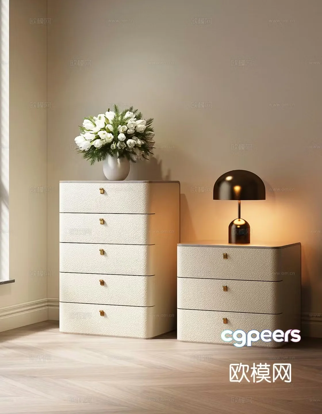 Cream style chest of drawers side cabinet 3d model