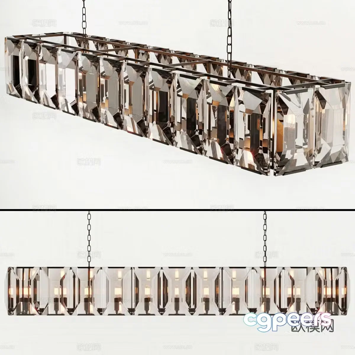 RH Harlow rectangular chandelier rectangular crystal chandelier art chandelier 3d model