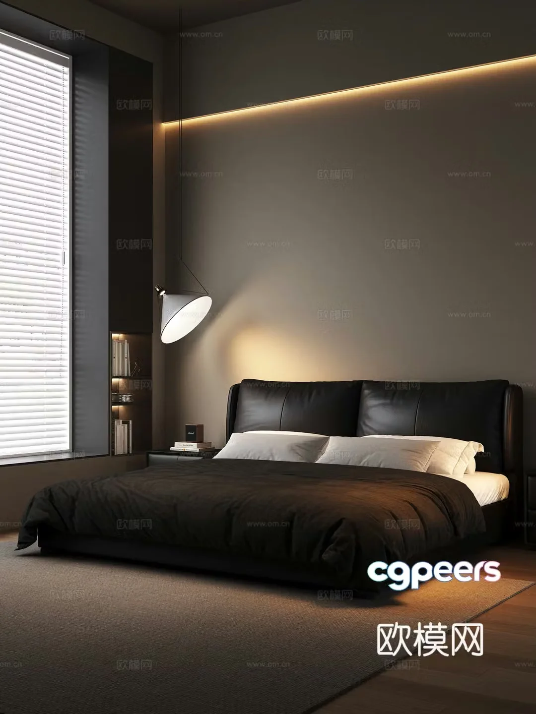 Italian minimalist bedroom double bed 3d model