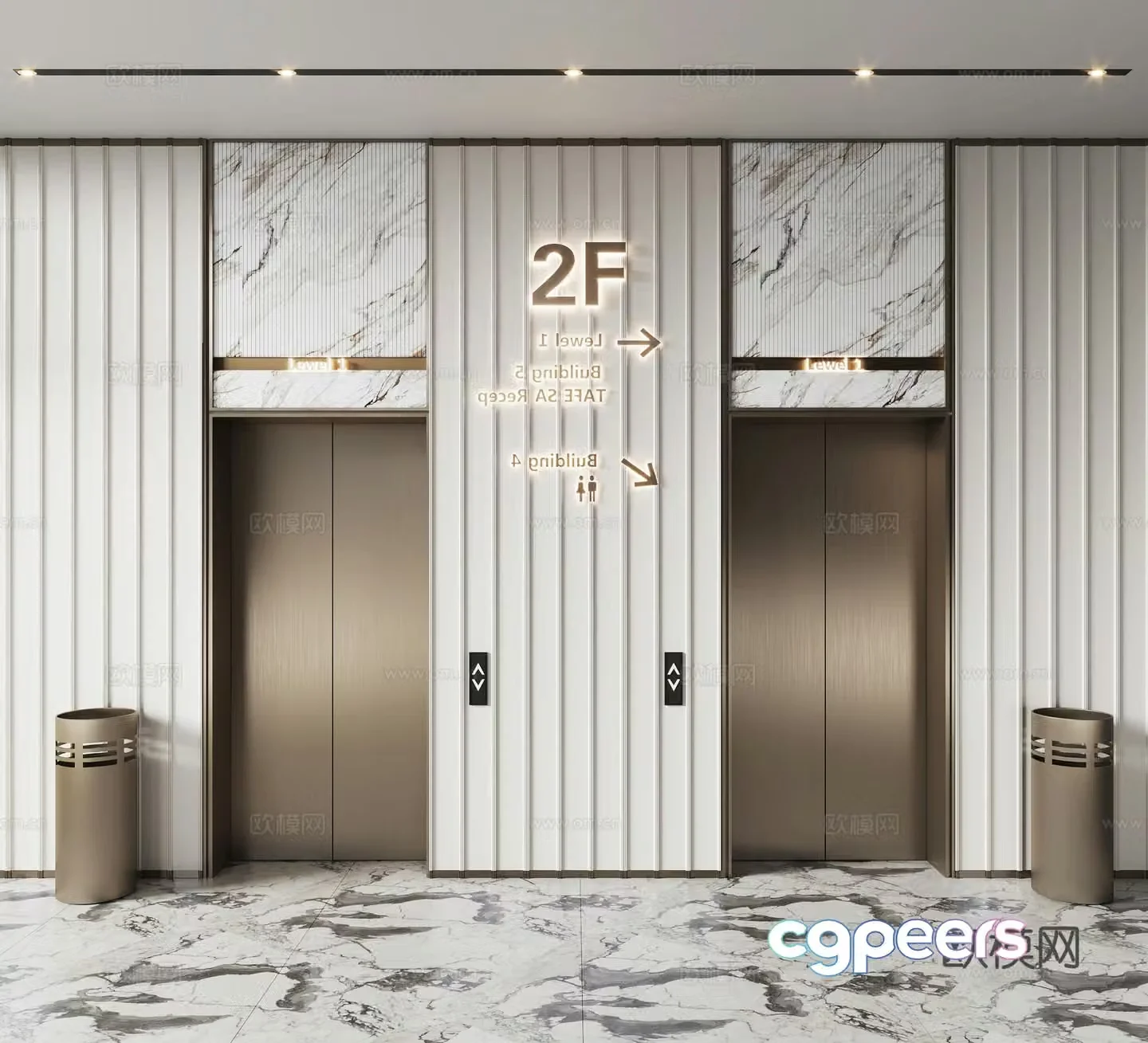 Modern elevator hall 3d model