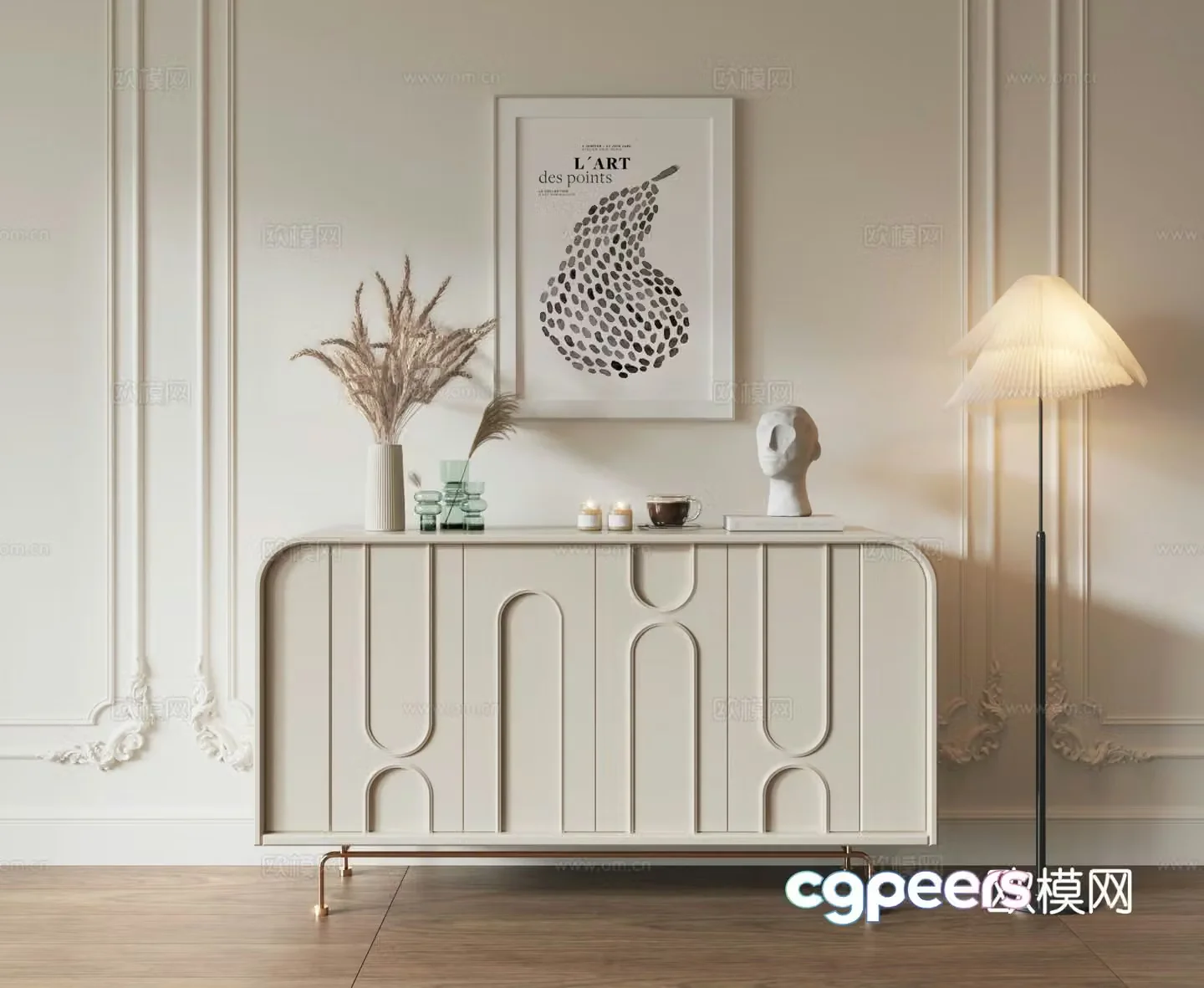 Cream wind end view cabinet entrance cabinet 3d model