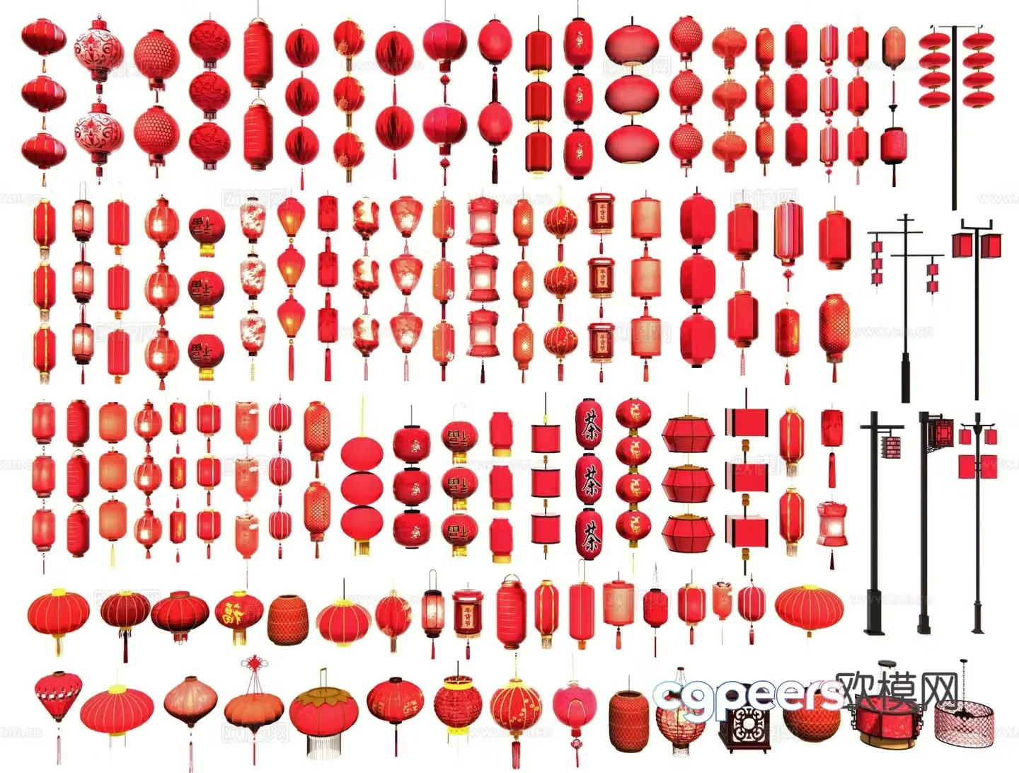Chinese lanterns holiday lights traditional lanterns festive lights decorative lights 3D model