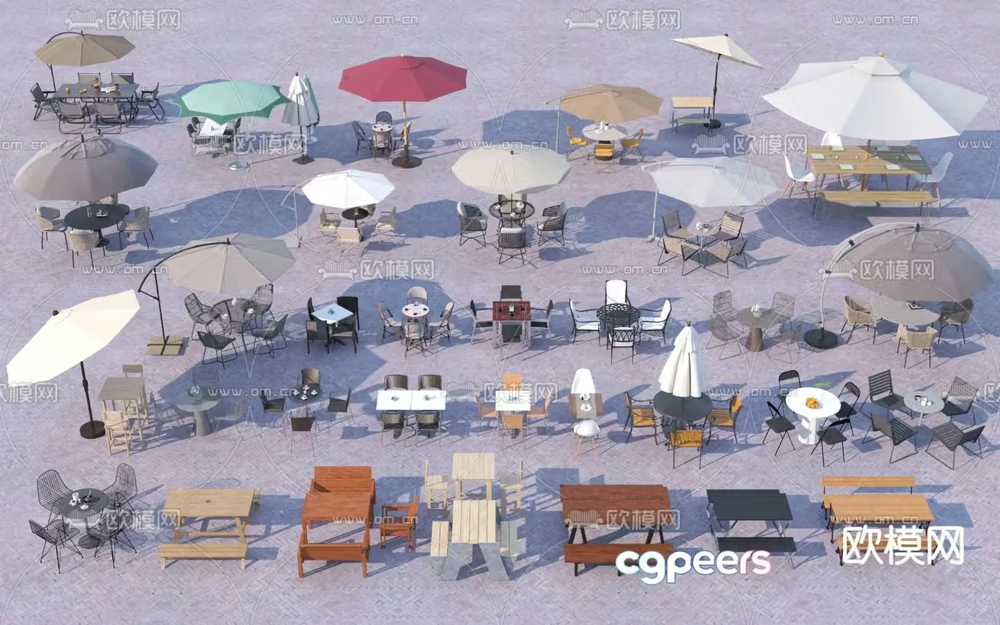 Outdoor tables and chairs sun umbrella tables and chairs 3d model