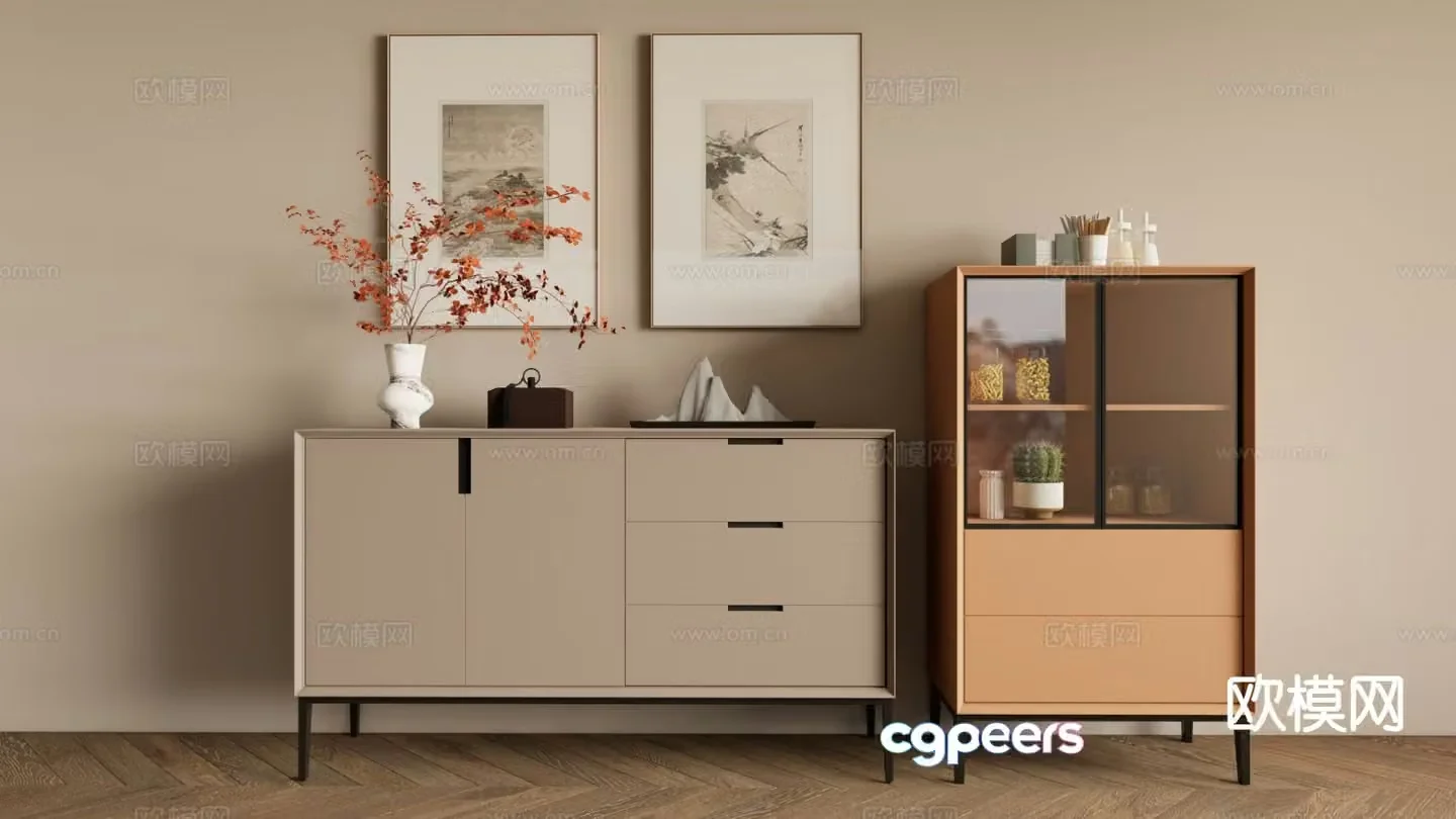 Cream style sideboard 3d model