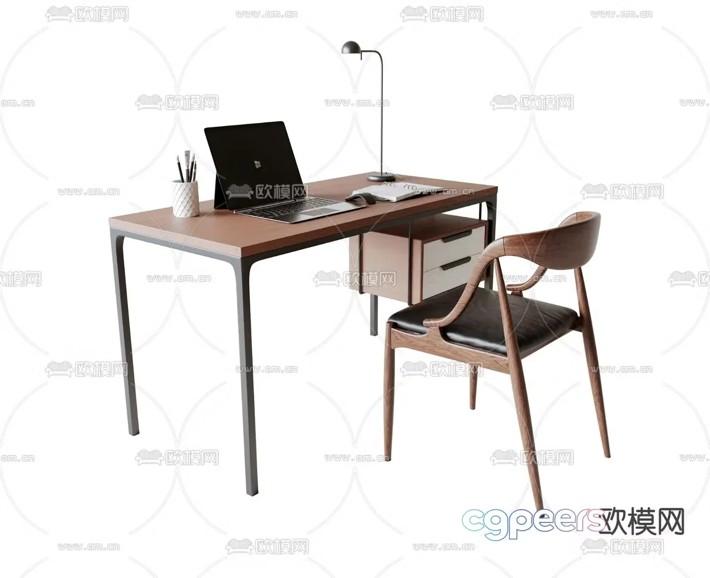 Metal desk and chair Office desk and chair 3d model