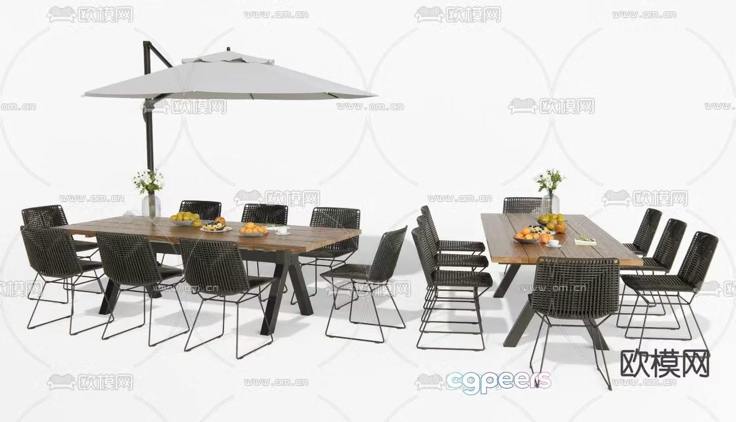Outdoor tables and chairs camping tables and chairs parasol 3D model