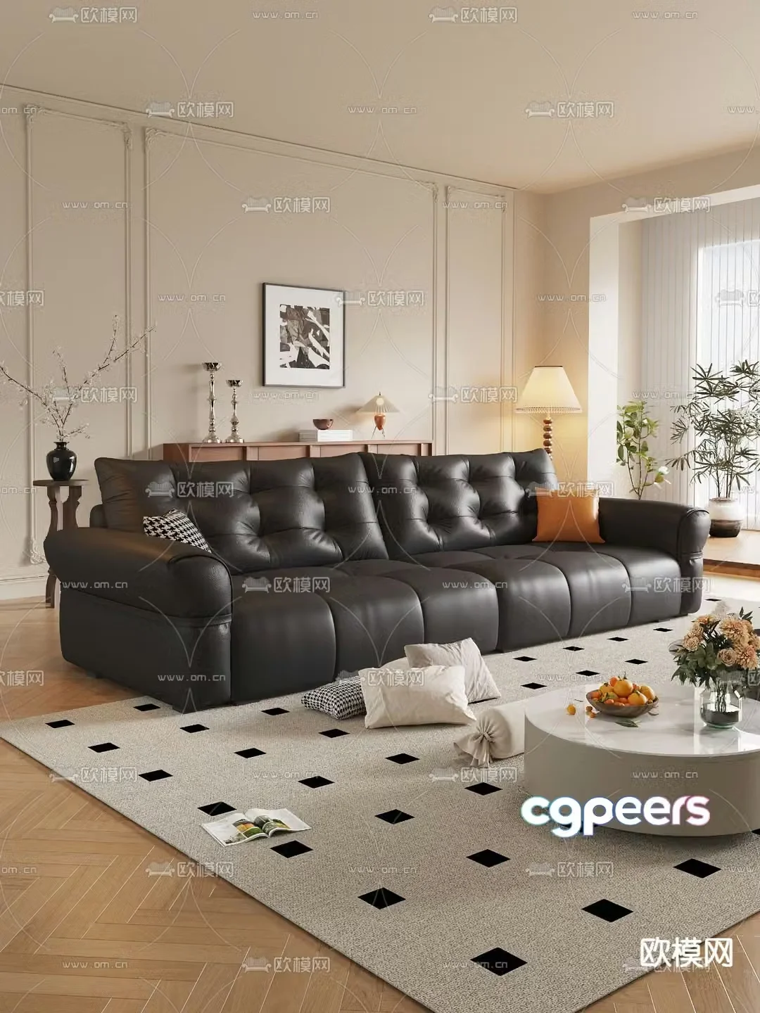 Medieval style multi-person sofa 3D model