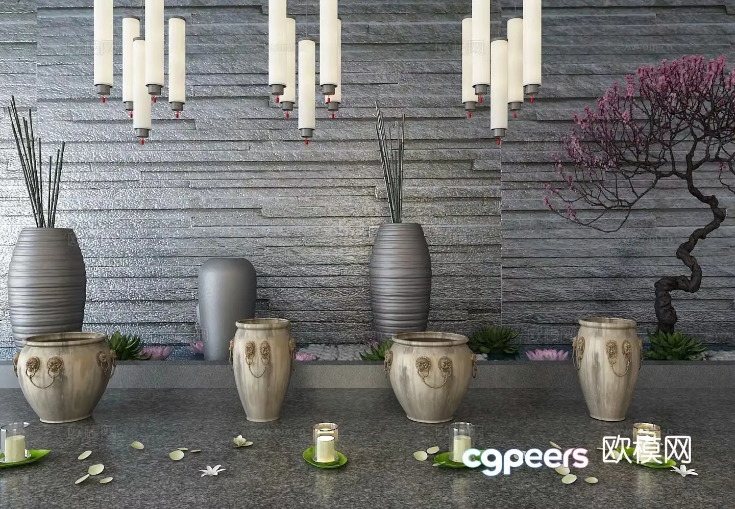 New Chinese style landscape sketch 3D model
