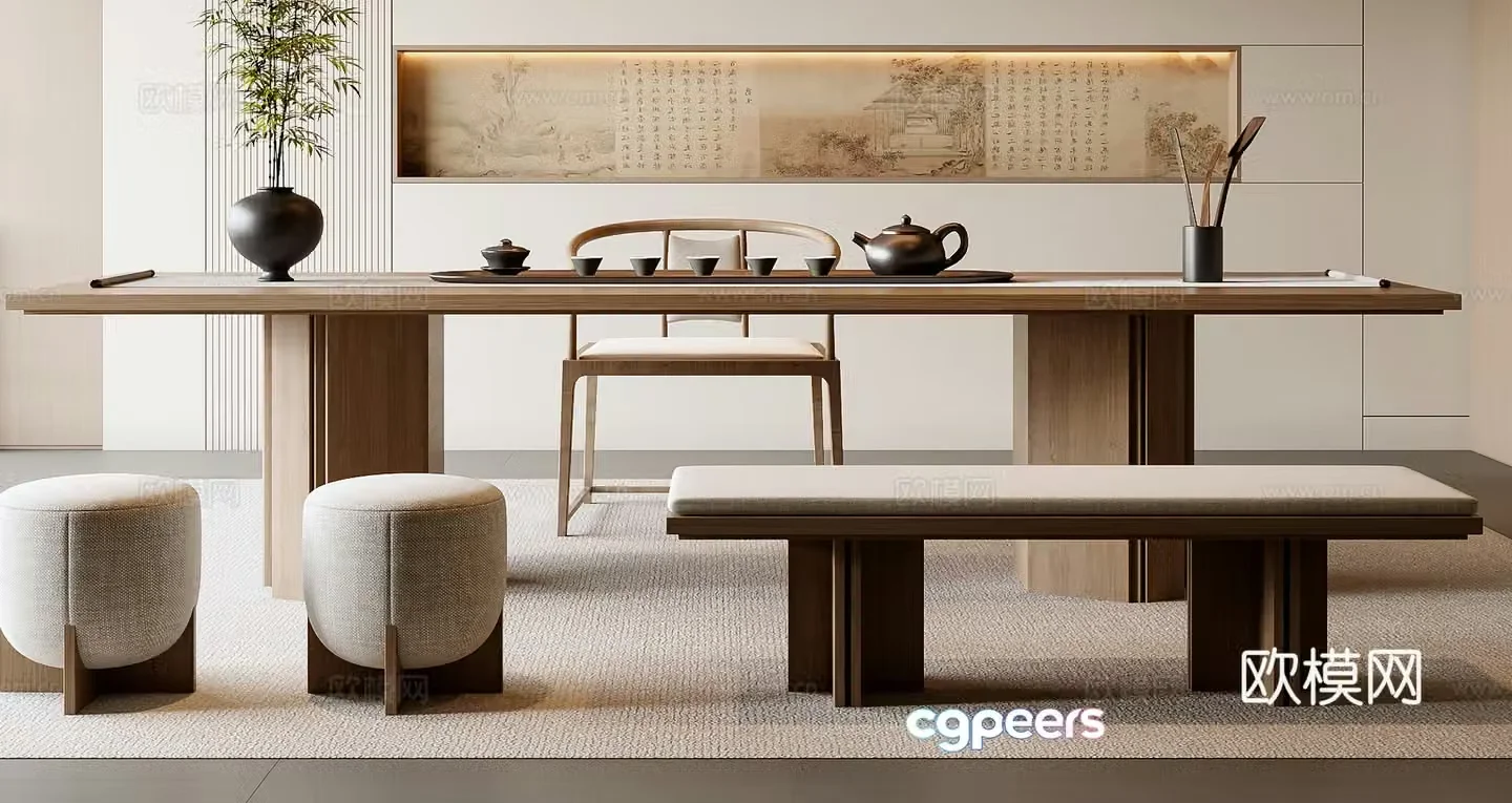 New Chinese tea table and chair combination 3D model