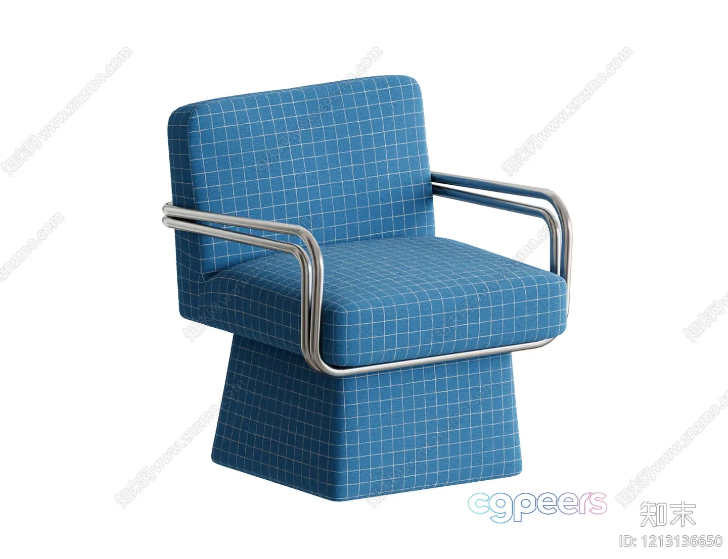 Blue Armchair With A Checkered Pattern 3D Model – 3010 – VRAY Render
