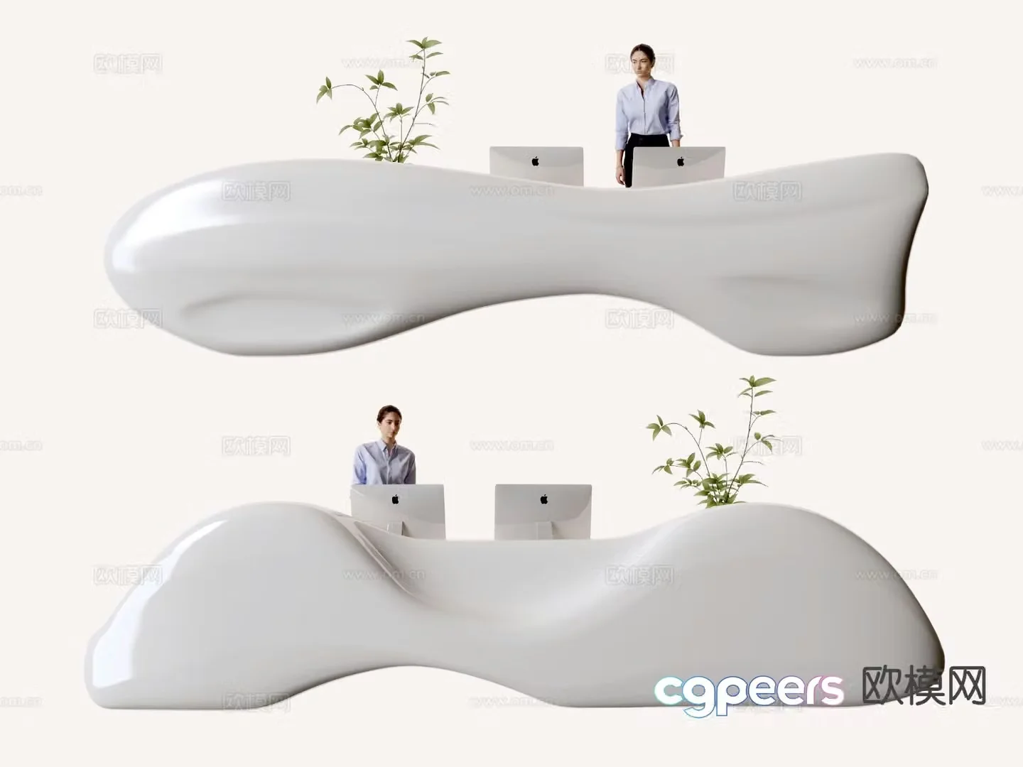 Modern company front desk reception area bar reception desk service desk 3d model