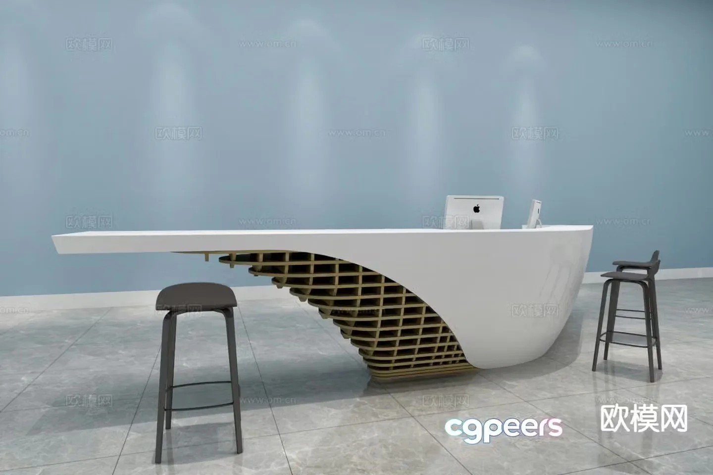 Modern front desk reception desk service desk 3d model