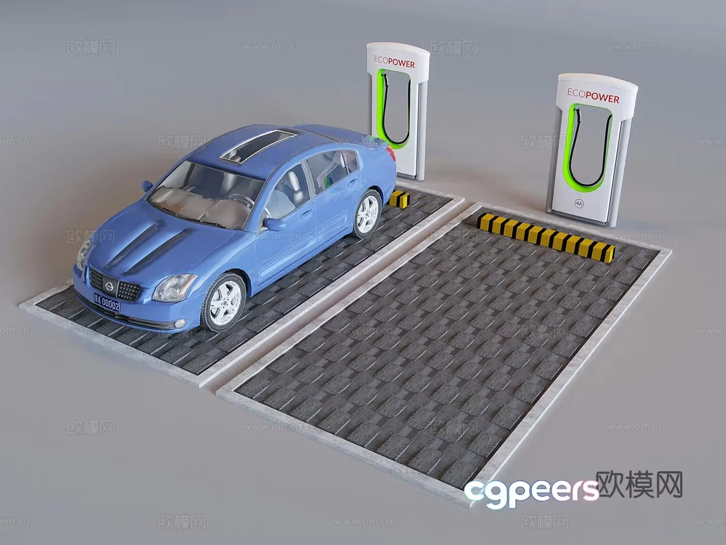 New energy vehicle charging station outdoor parking lot charging pile parking limit pole car block 3D model