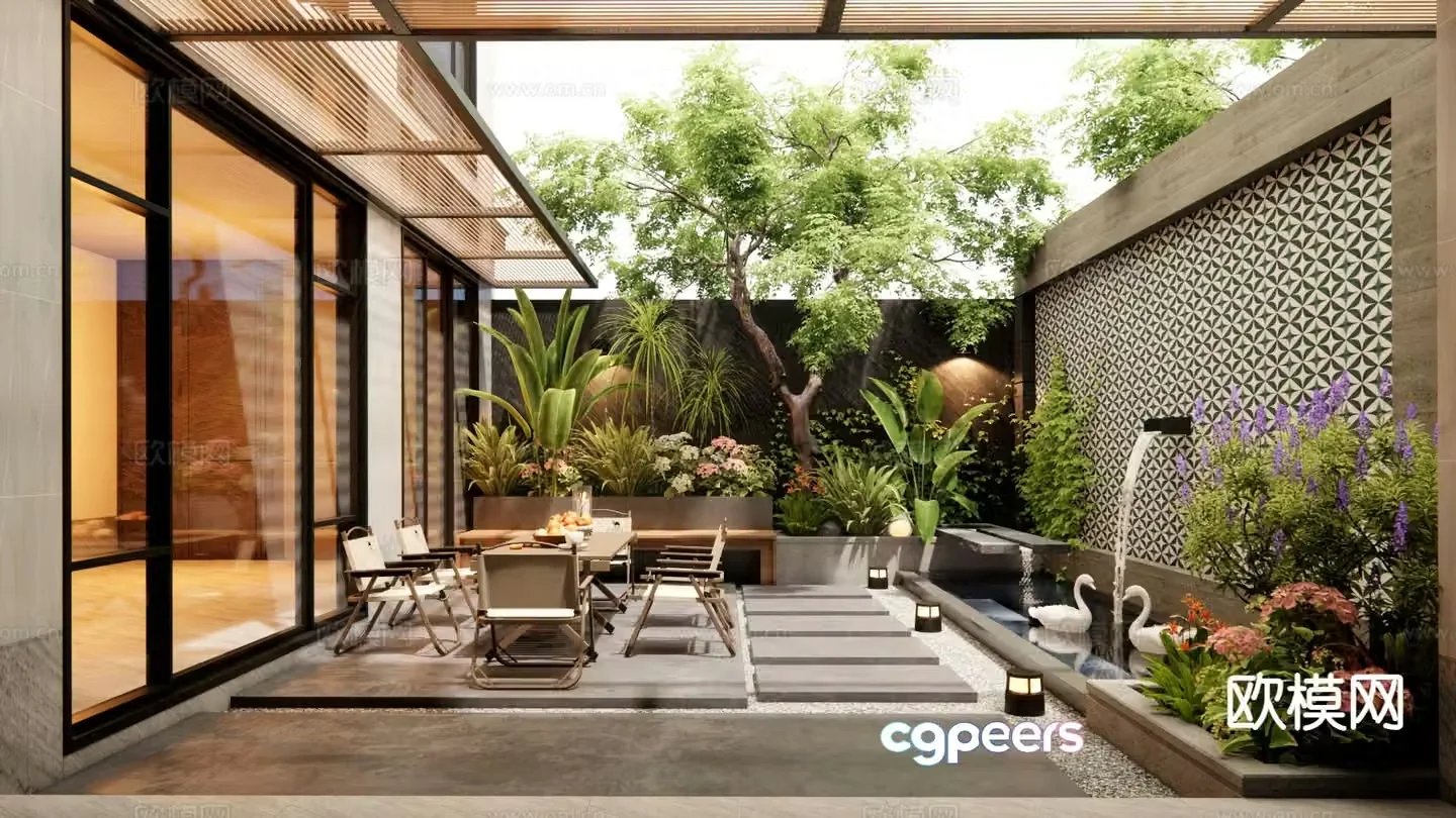 Modern villa courtyard landscape 3d model