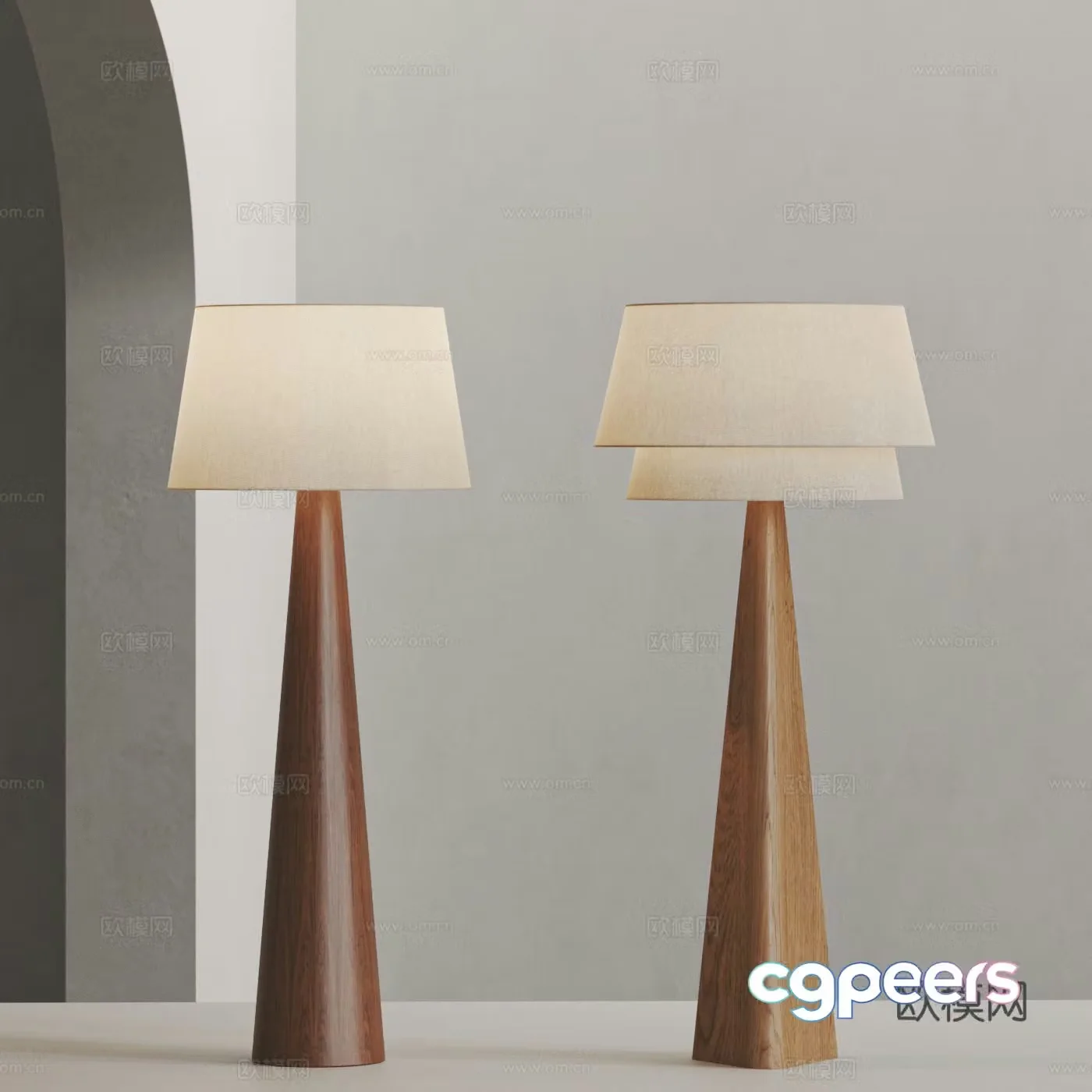 Modern floor lamp combination Wai Sai Floor Lamp Solid Wood Floor Lamp Fabric Floor Lamp Medium style 3D model