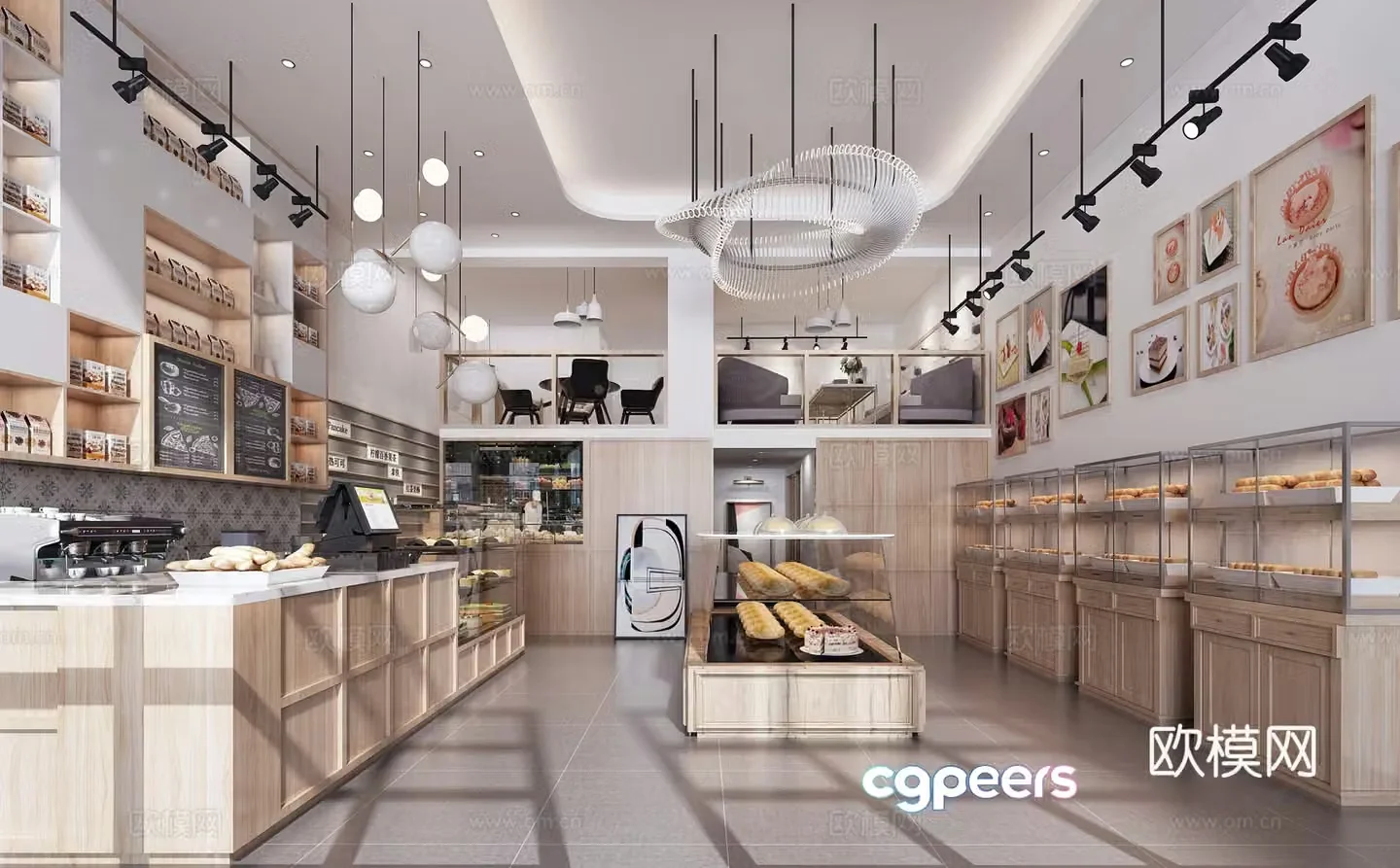 Modern minimalist bakery chandelier shelves 3d model