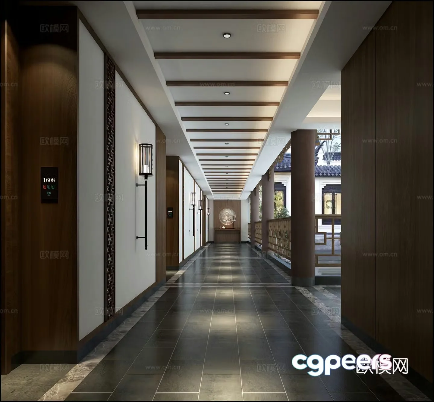 New Chinese style hotel corridor 3D model