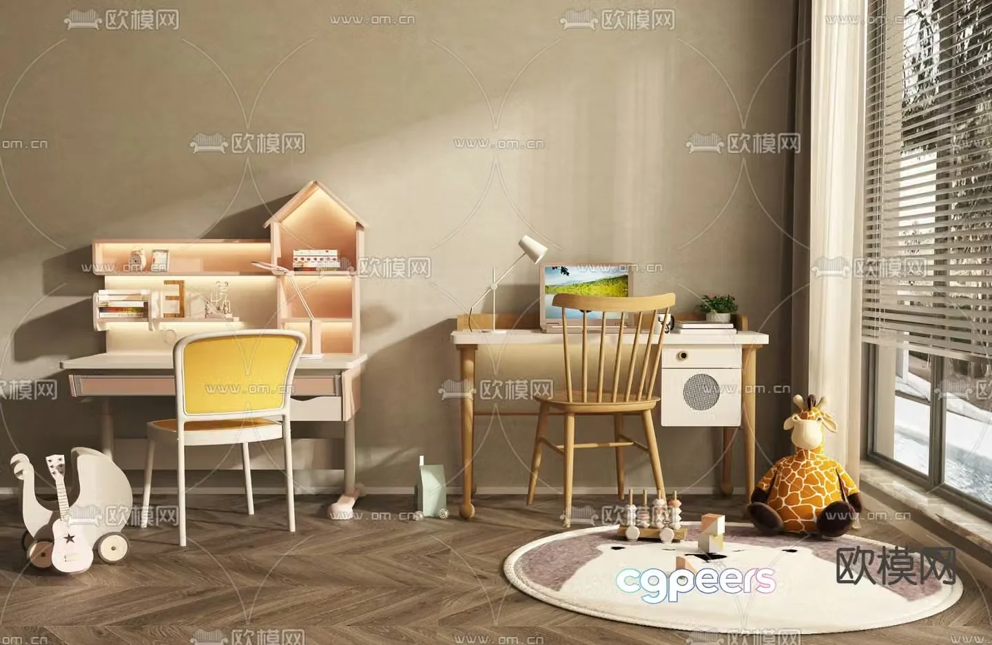 Children’s desk chair desk 3d model