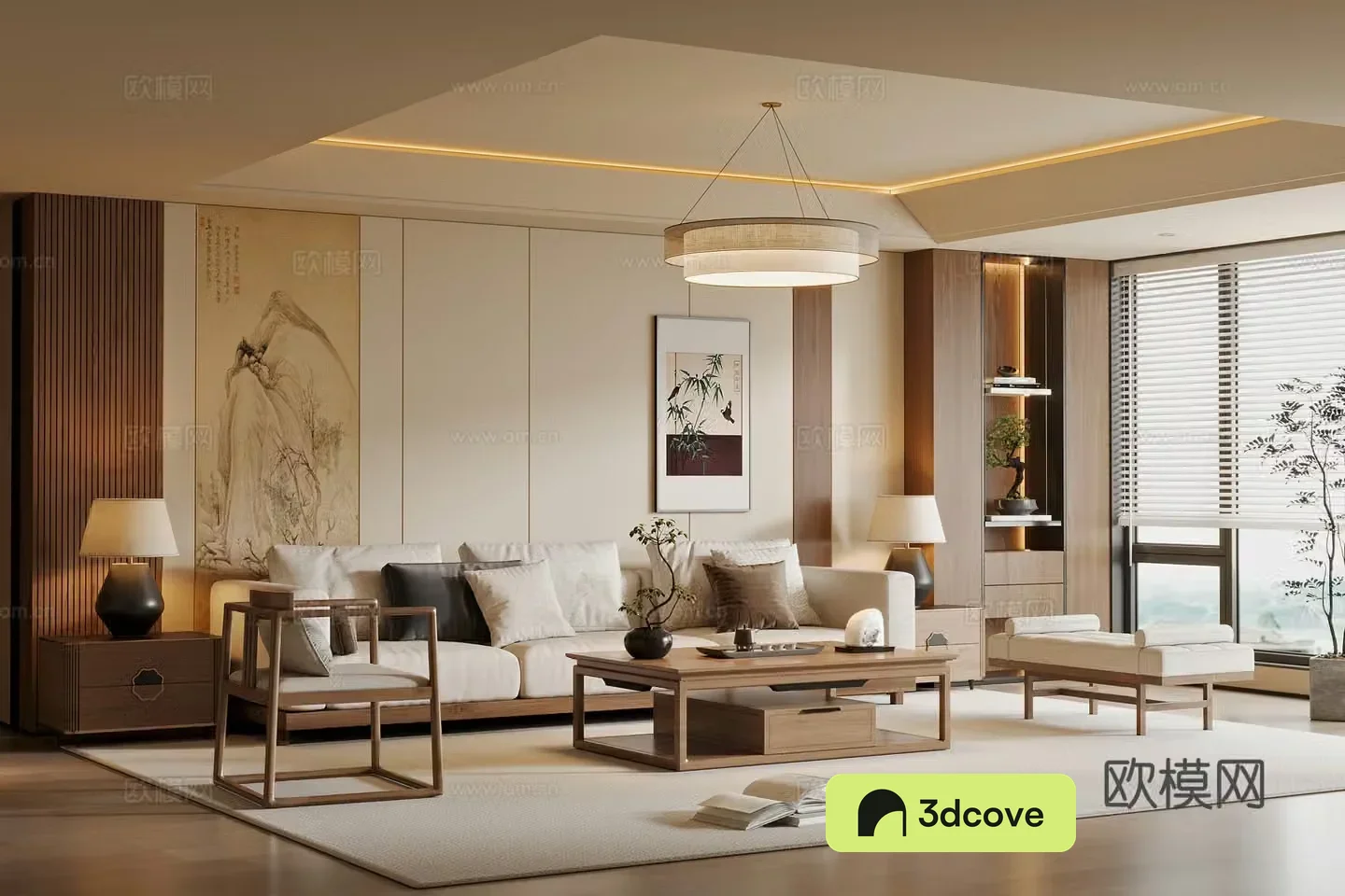 New Chinese style Song style living room solid wood sofa coffee table combination solid wood single chair sofa edge table chandelier