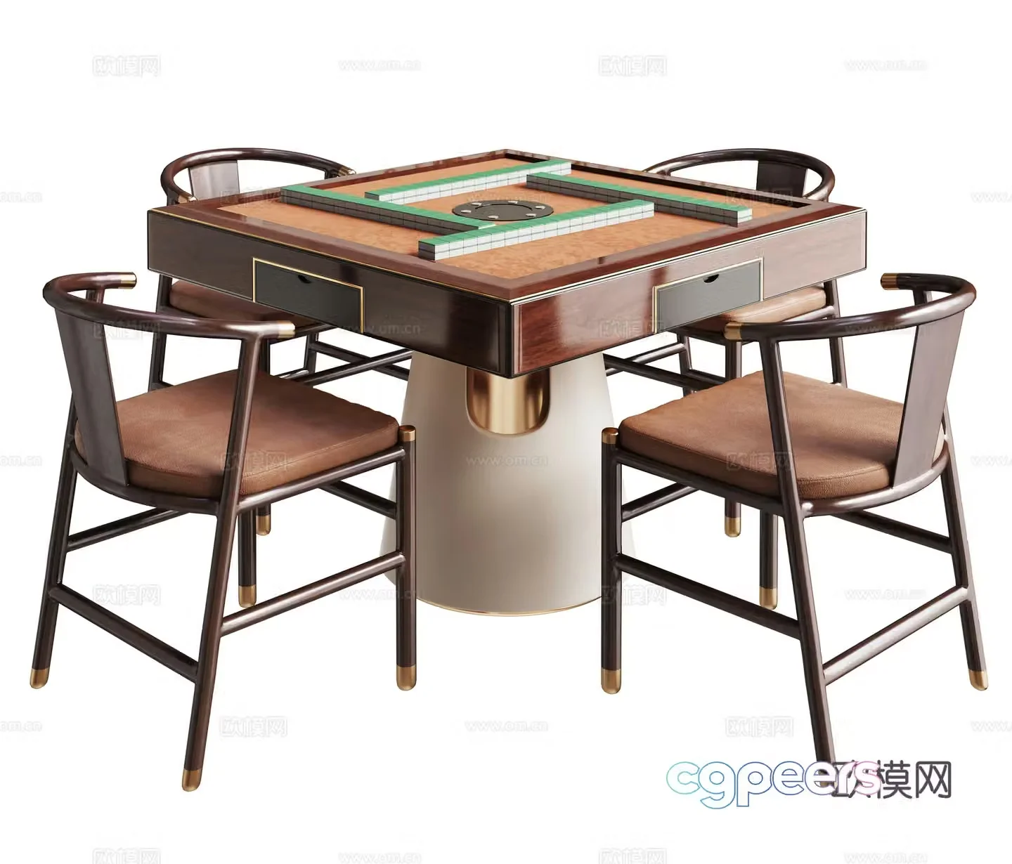 New Chinese Mahjong Table and Chair Group 3D Model