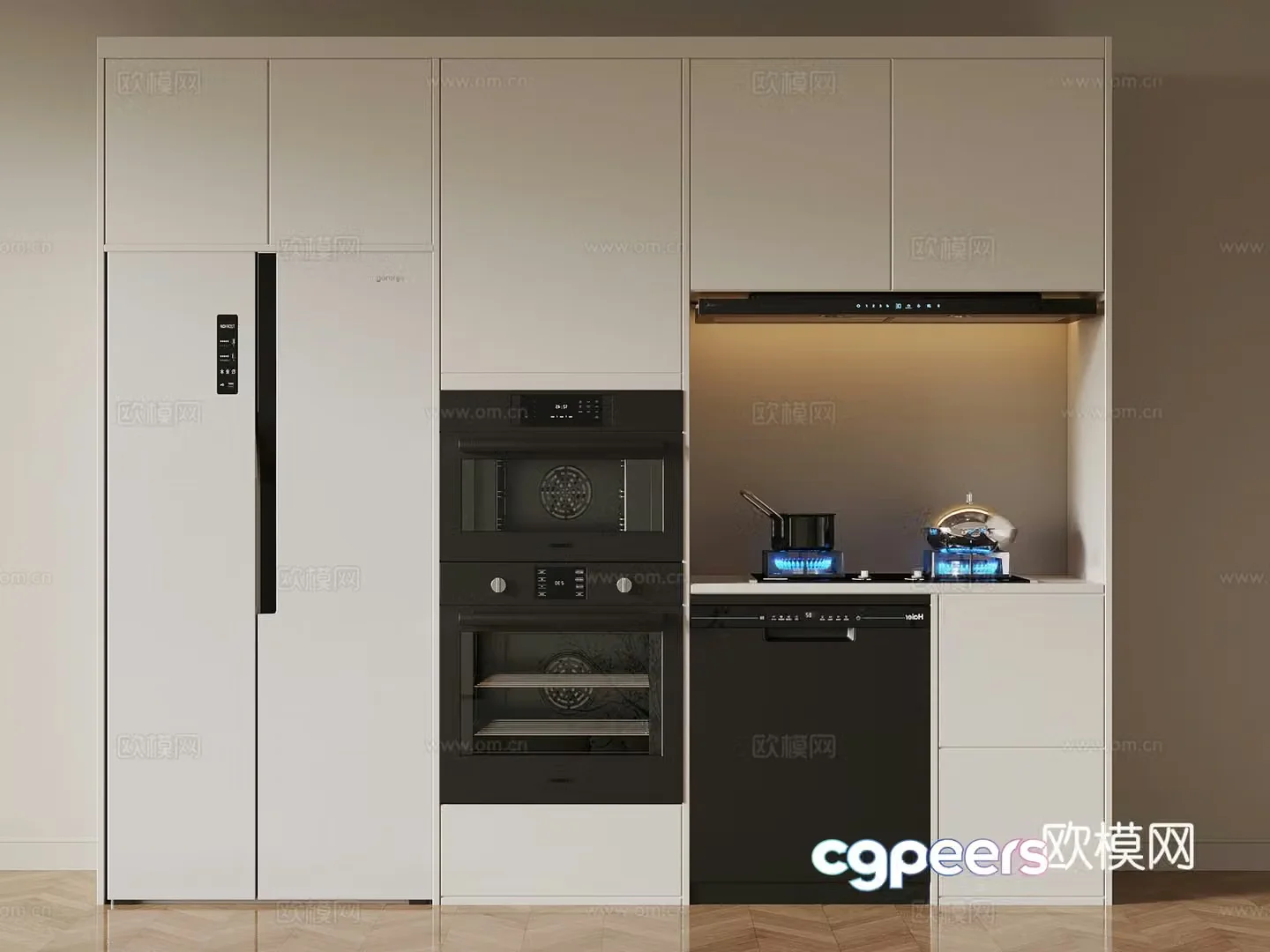 Dishwasher Modern dishwasher Refrigerator Range Hood Gas Stove 3D Model