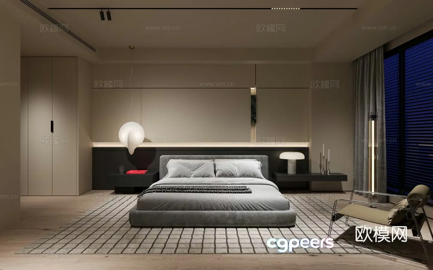 Modern creamy bedroom 3d model