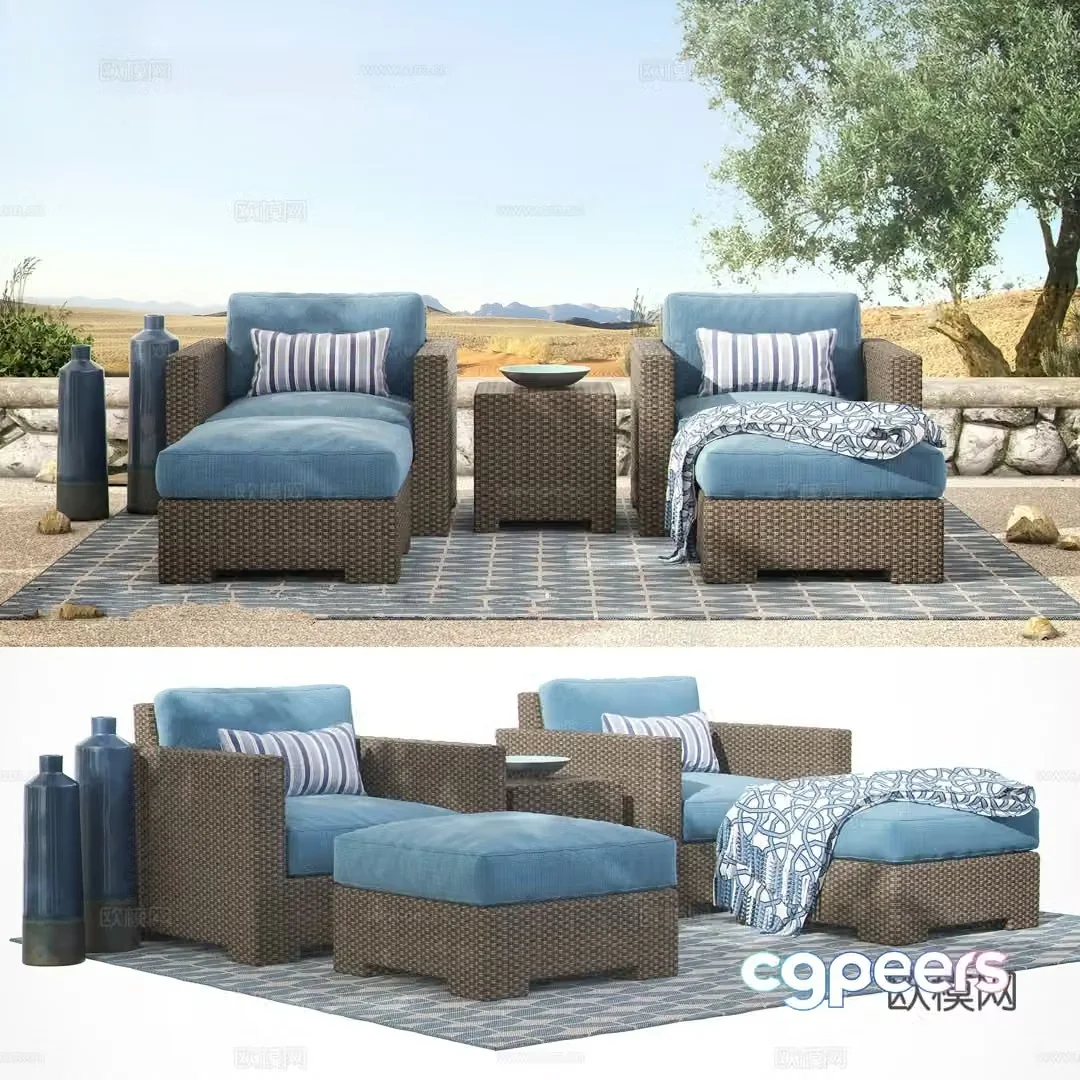 Outdoor sofa rattan sofa 3d model