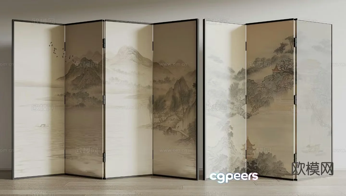 New Chinese-style screen partition 3D model
