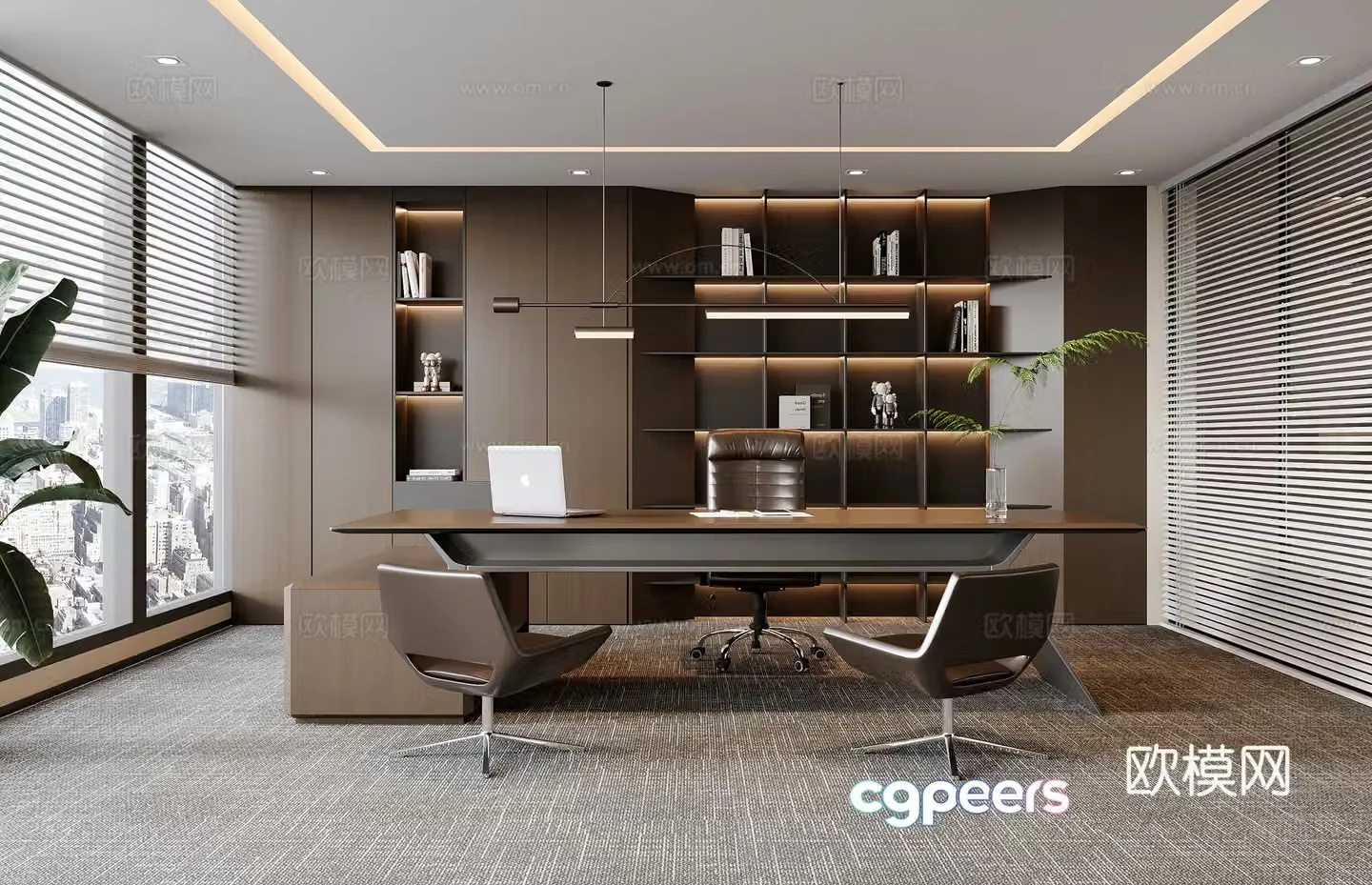 Modern Italian manager office Italian office desk chair boss chair chandeliers Italian bookcase 3d model