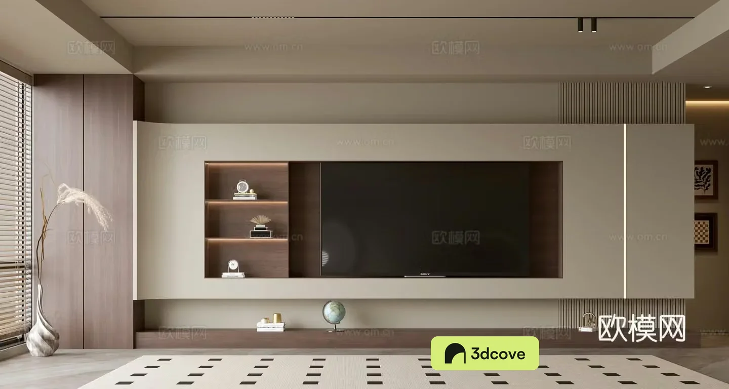 Wasabi Middle Style TV Background TV Cabinet Song style TV Background Wall Wasabi Life Room Ornament 3D Model