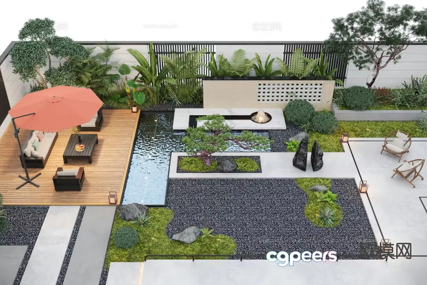 Courtyard landscape garden 3d model