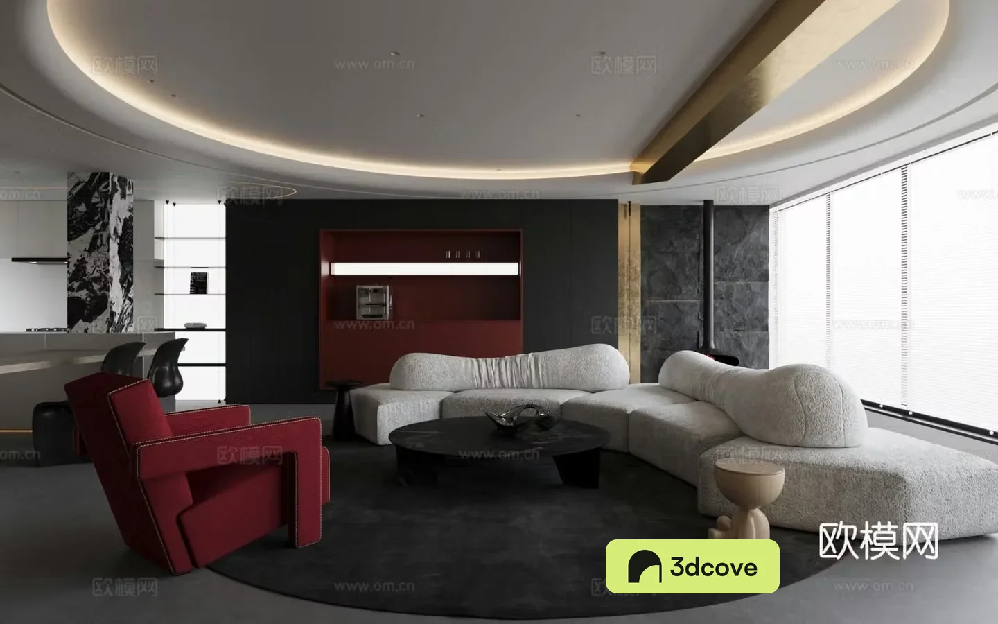 Modern living room sofa single sofa chandelier venetian blind