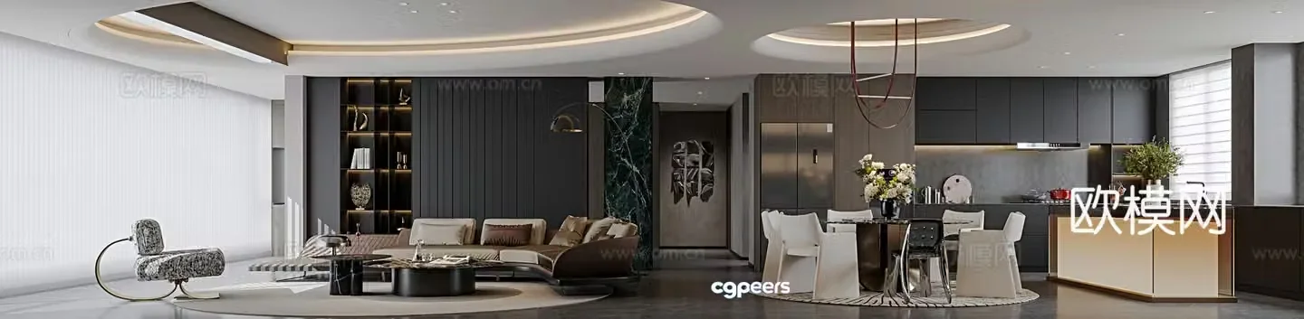 Italian light luxury living restaurant 3D model