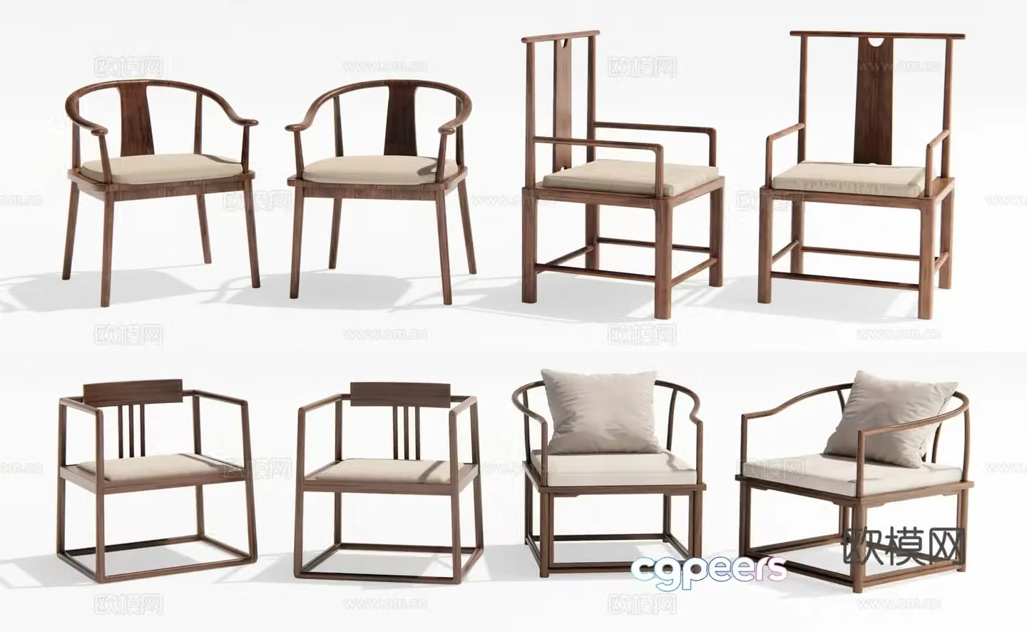 New Chinese style leisure chair arm chair wooden chair 3d model