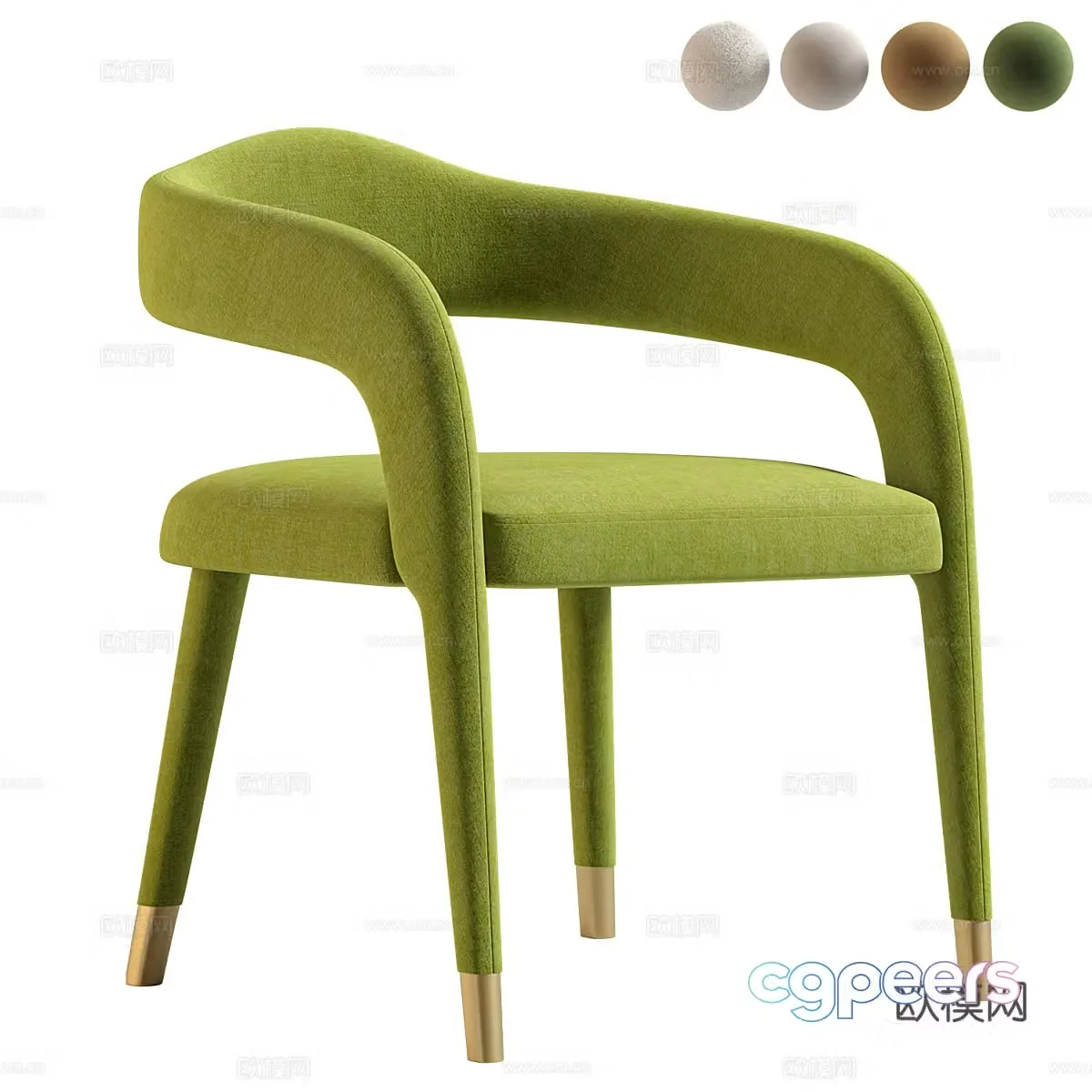 Modern Cream Style Lucia Green Velvet Dining Chair 3D Model