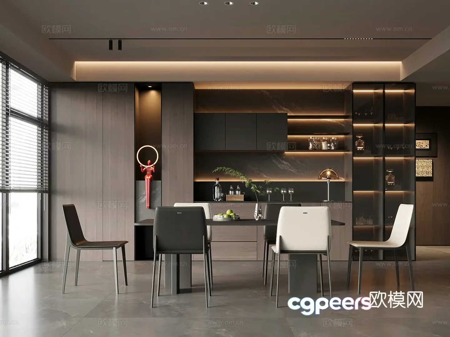 Home restaurant Modern Italian restaurant Wine cabinet Dining table and chair combination 3D model