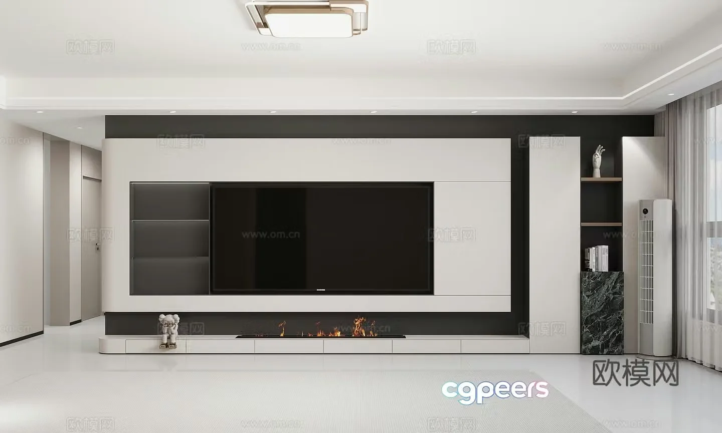Modern black white and gray living room 3d model