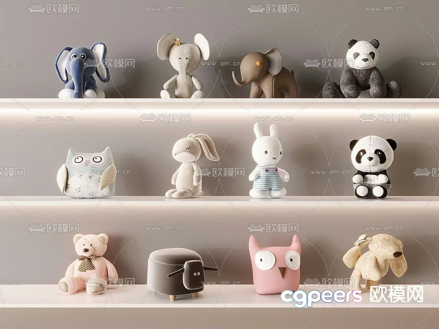 Children’s plush toys teddy bear bunny plush panda owl 3d model