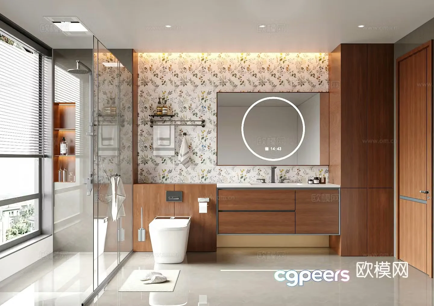 Modern medieval style bathroom dry and wet bathroom 3D model