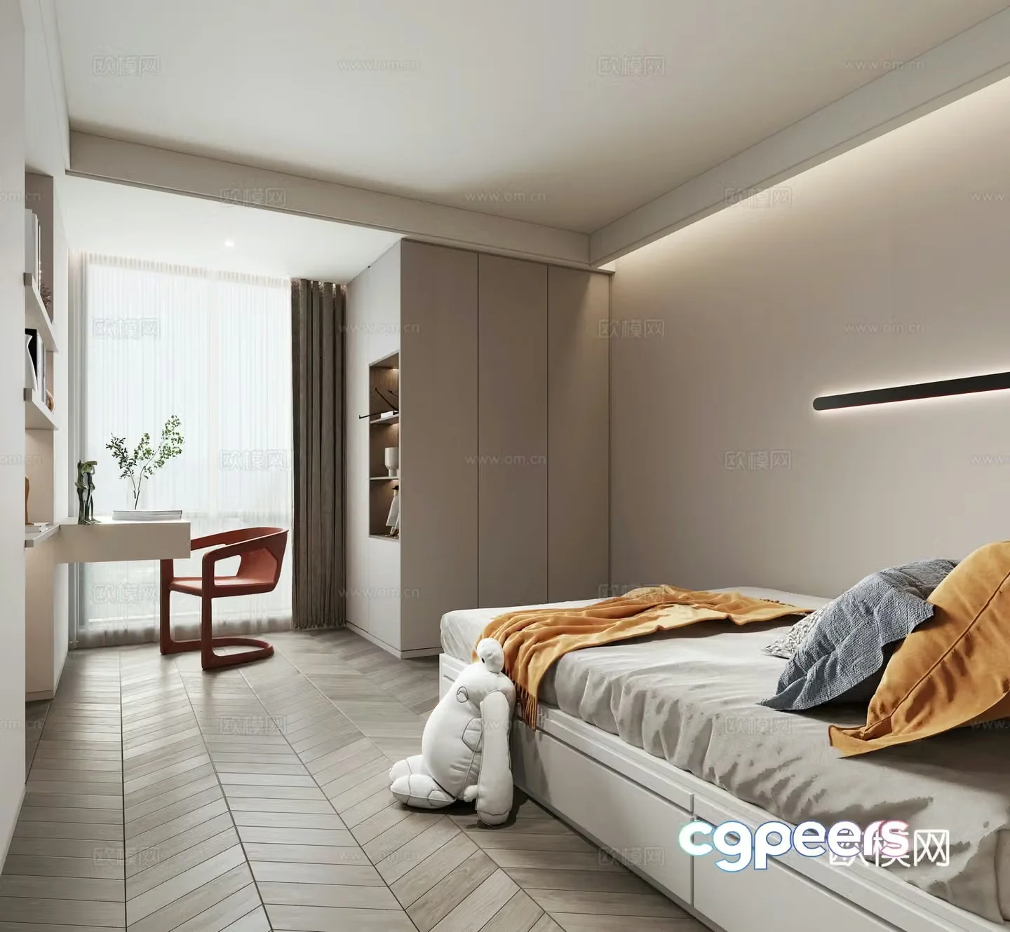 Modern creamy style kids room 3d model