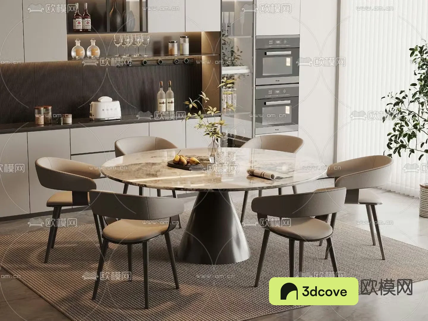 Marble dining table and chairs