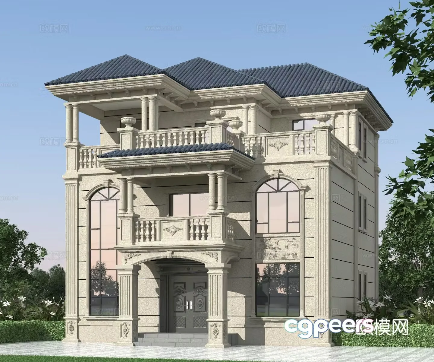 European style single-family villa appearance 3D model