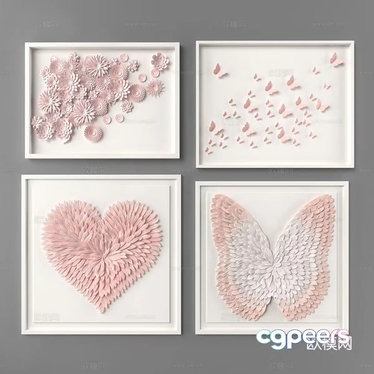 Modern pink love butterfly children’s hanging picture frame 3d model