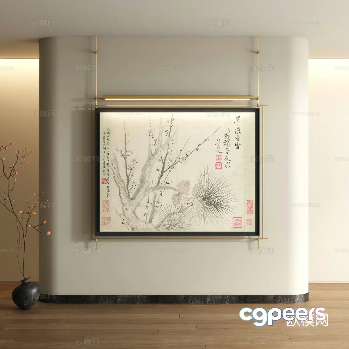 Song style decorative painting New Chinese style landscape painting 3D model
