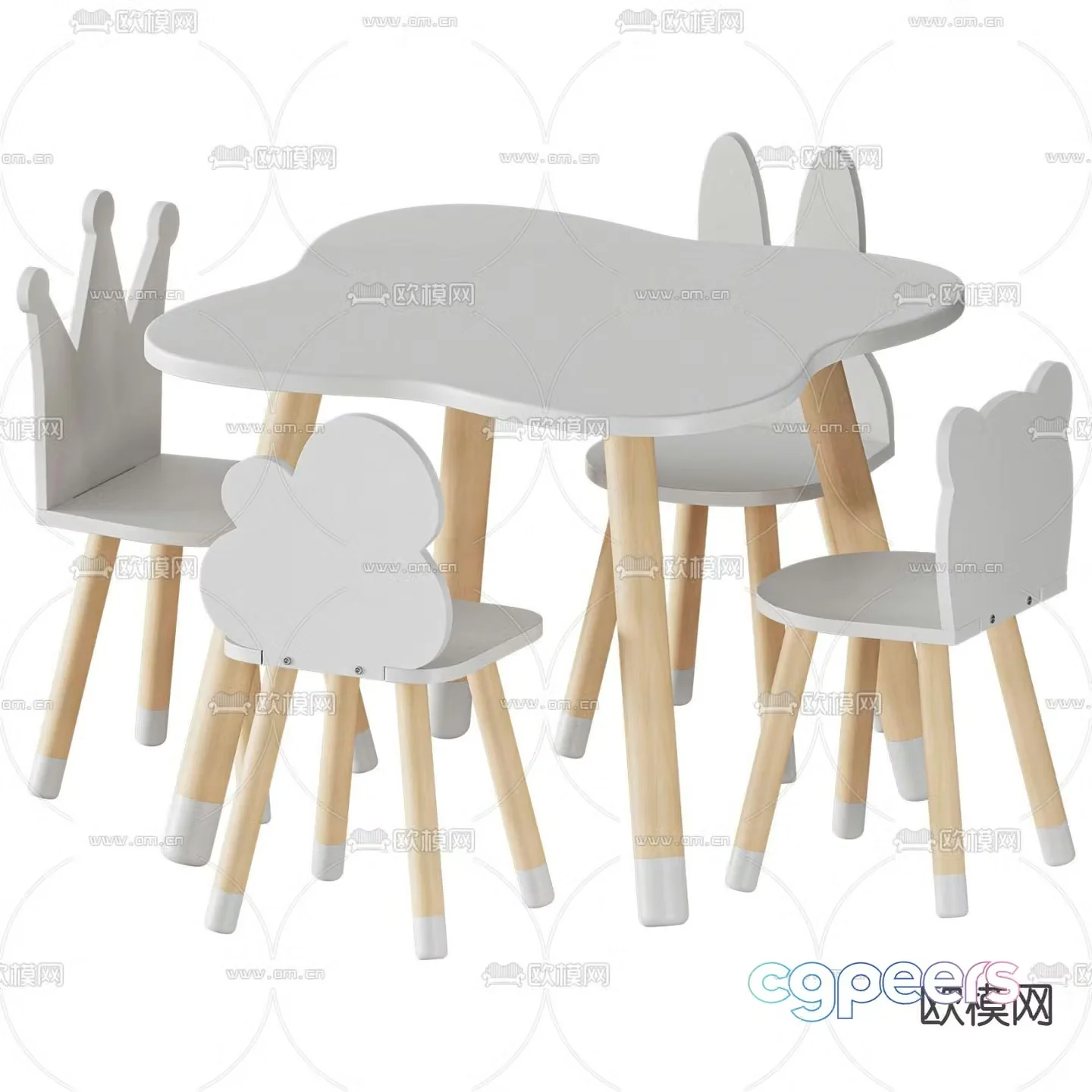 Modern bunny ears children’s table and chair 3d model